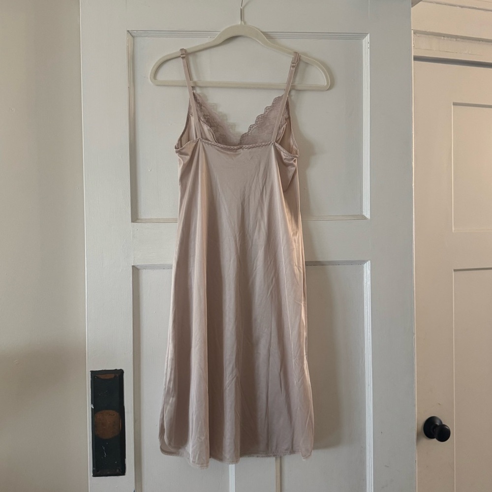 Vintage Maidenform 80s Beige Lace Silky Chemise Nighty Lingerie Sz 36 (M 8/10) - Picture 4 of 7